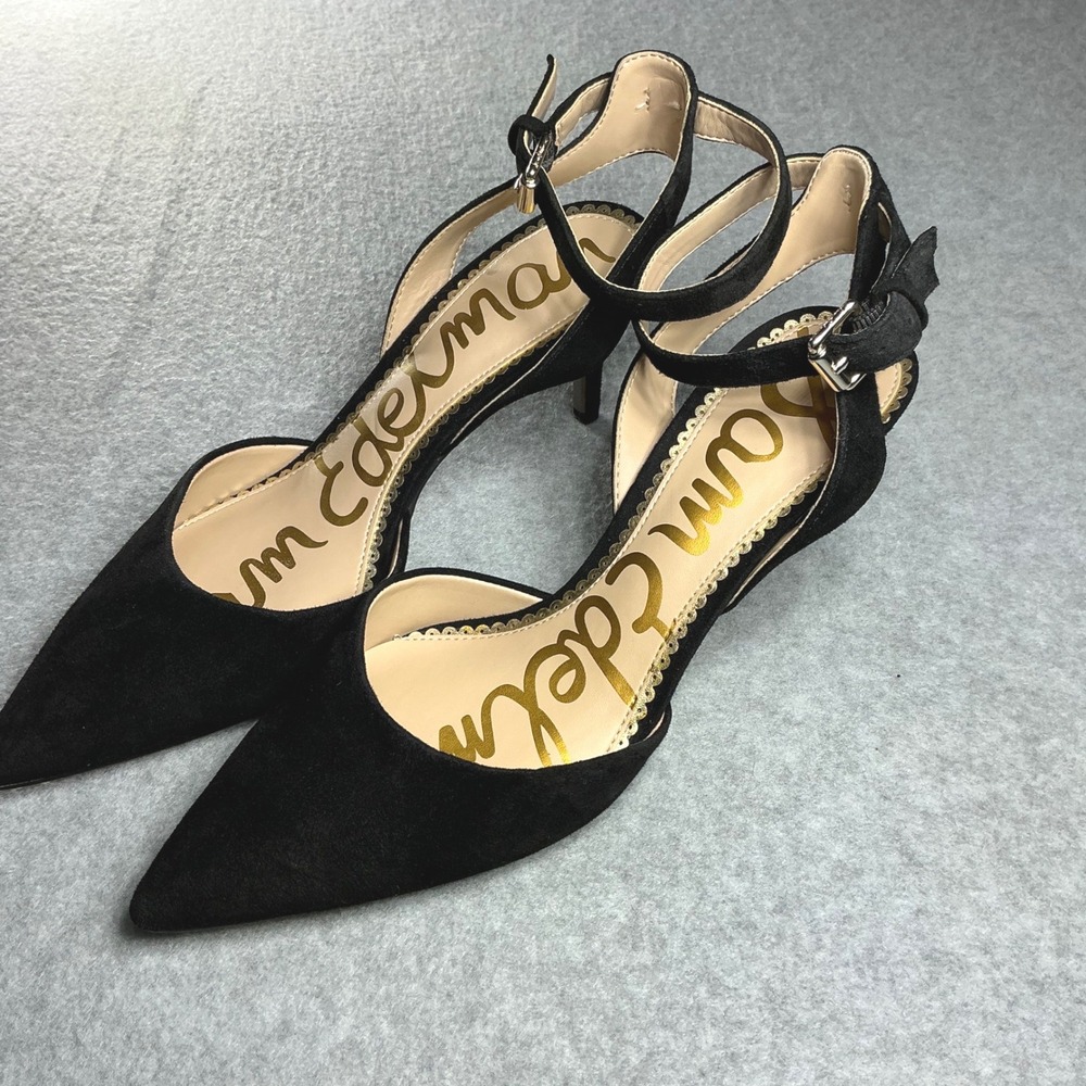 Sam Edelman Jelena Black Suede Ankle Strap Kitten Heel Pumps 7.5M - Picture 5 of 8